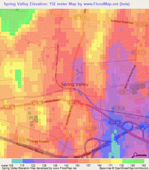 Spring Valley,US Elevation Map