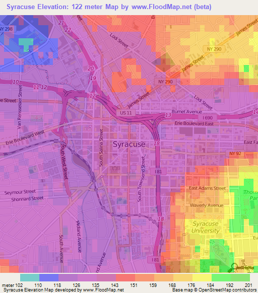 Syracuse,US Elevation Map