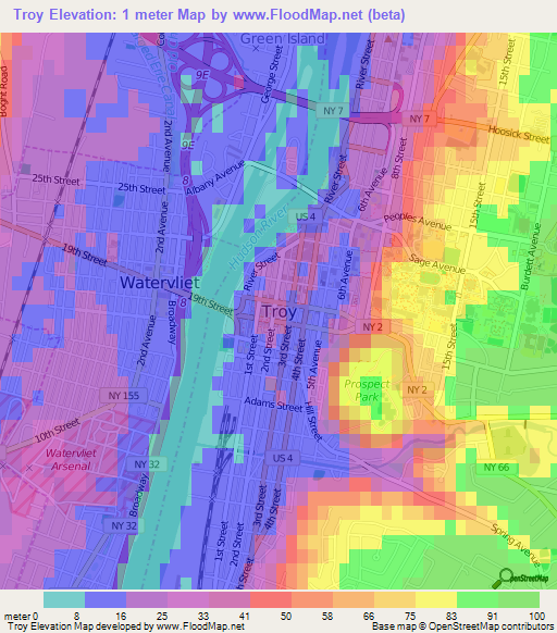 Troy,US Elevation Map