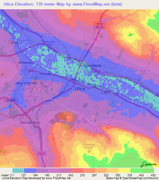 Utica,US Elevation Map