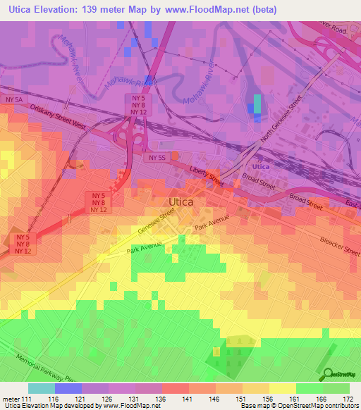 Utica,US Elevation Map