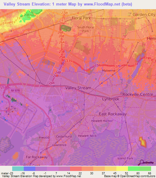 Valley Stream,US Elevation Map