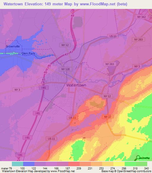 Watertown,US Elevation Map