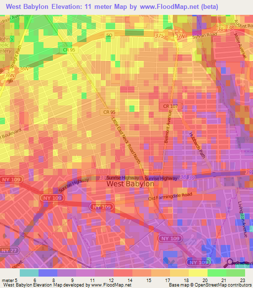 West Babylon,US Elevation Map