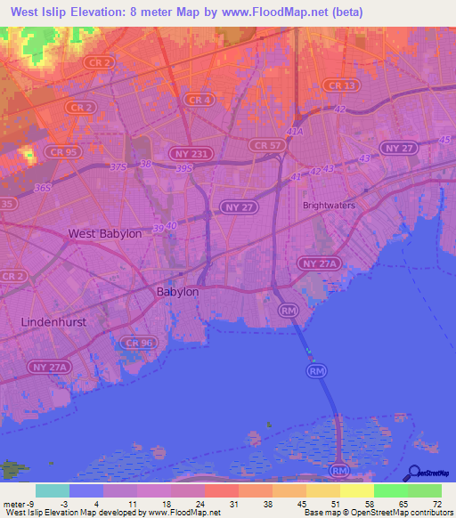 West Islip,US Elevation Map