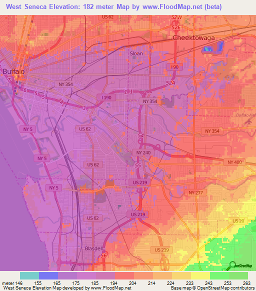 West Seneca,US Elevation Map