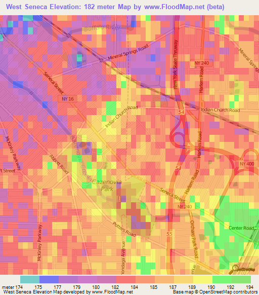 West Seneca,US Elevation Map