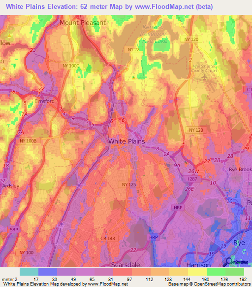 White Plains,US Elevation Map