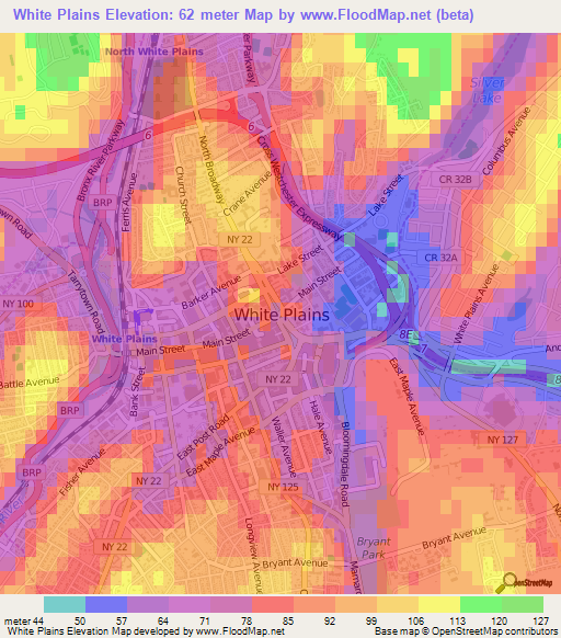 White Plains,US Elevation Map