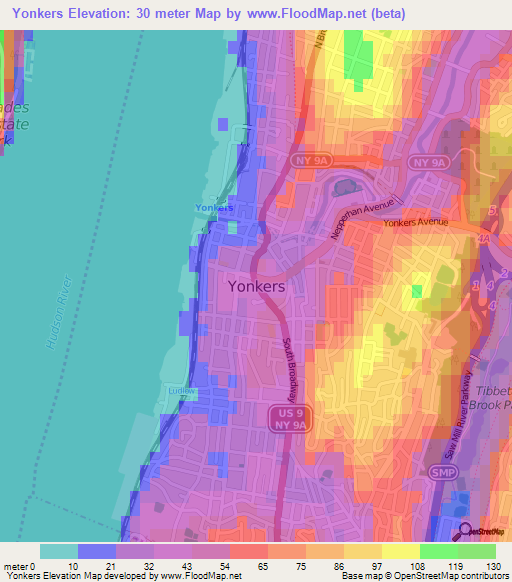 Yonkers,US Elevation Map