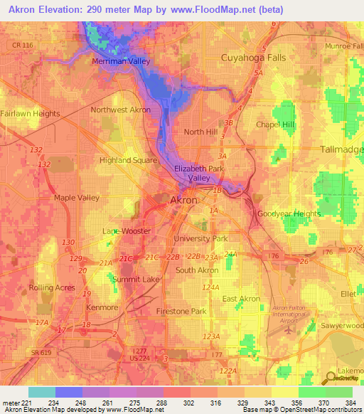 Akron,US Elevation Map