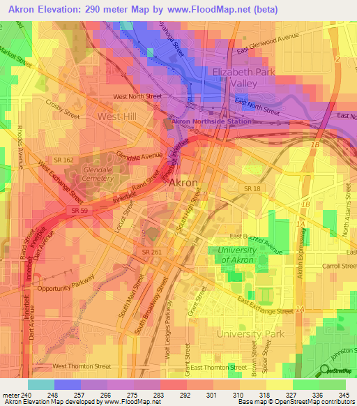 Akron,US Elevation Map