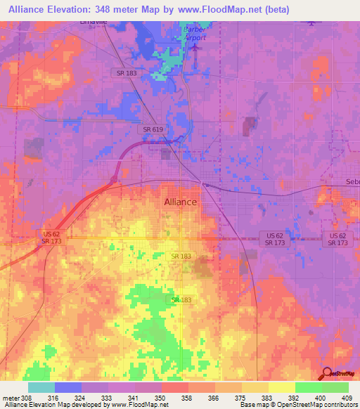 Alliance,US Elevation Map