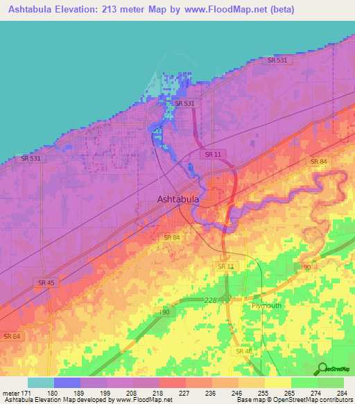 Ashtabula,US Elevation Map