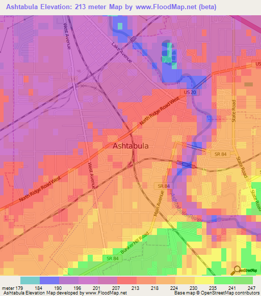 Ashtabula,US Elevation Map