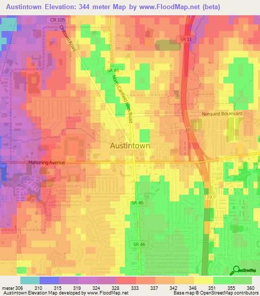 Austintown,US Elevation Map