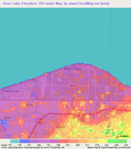 Avon Lake,US Elevation Map