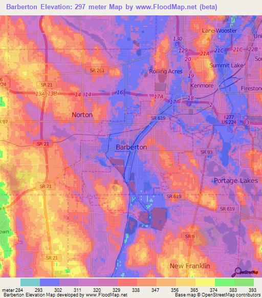 Barberton,US Elevation Map