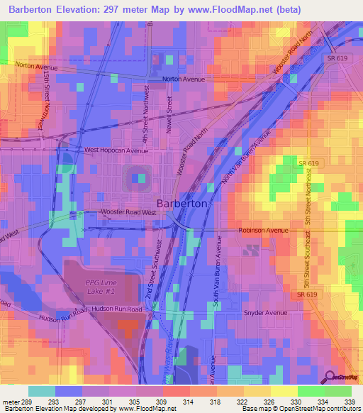 Barberton,US Elevation Map