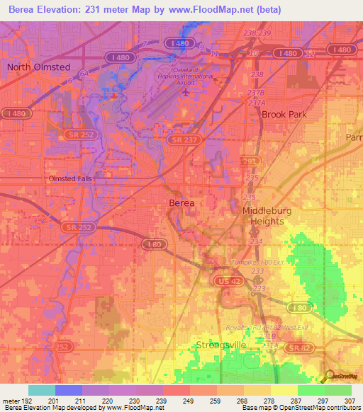 Berea,US Elevation Map