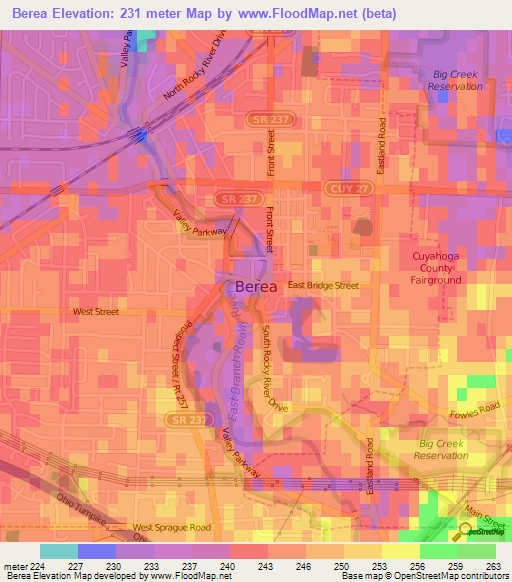 Berea,US Elevation Map