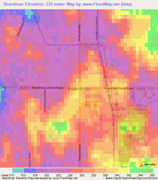 Boardman,US Elevation Map