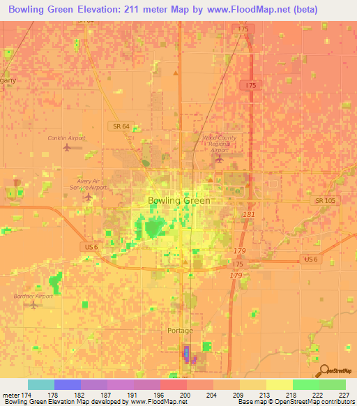 Bowling Green,US Elevation Map