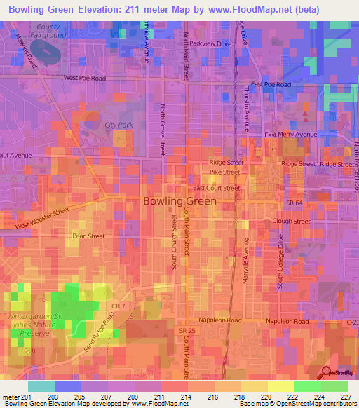 Bowling Green,US Elevation Map