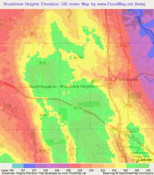 Broadview Heights,US Elevation Map