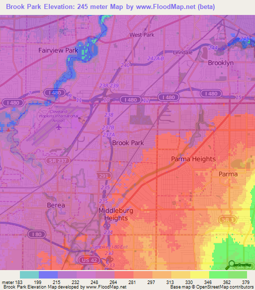 Brook Park,US Elevation Map