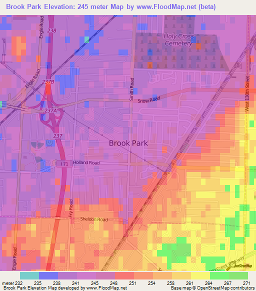 Brook Park,US Elevation Map