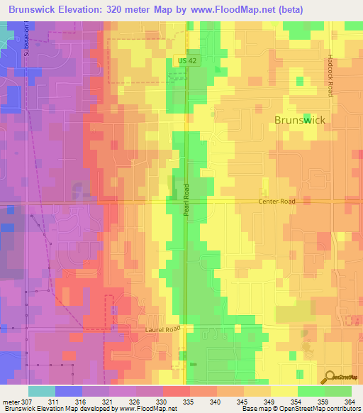 Brunswick,US Elevation Map