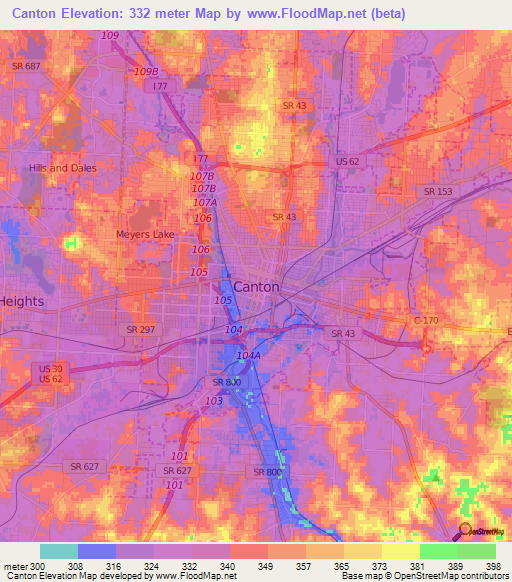 Canton,US Elevation Map