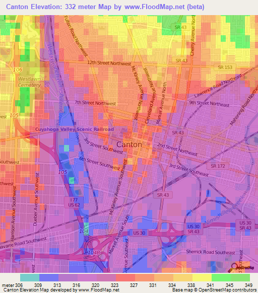 Canton,US Elevation Map