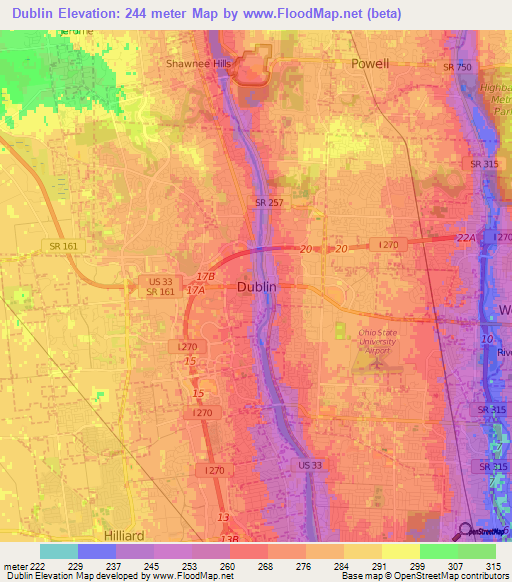 Dublin,US Elevation Map