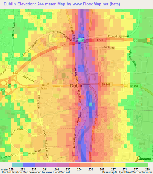 Dublin,US Elevation Map