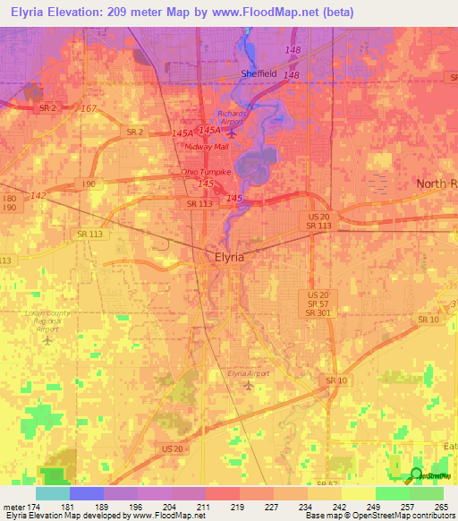 Elyria,US Elevation Map