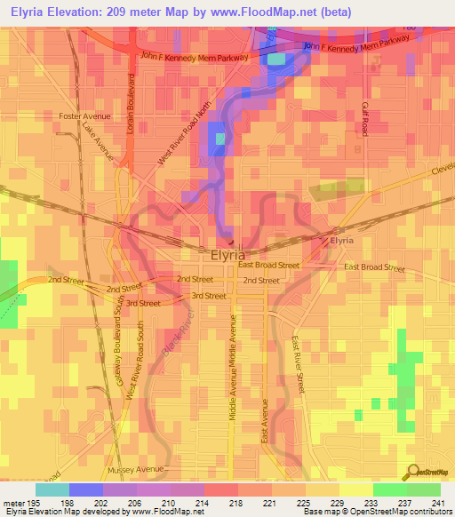 Elyria,US Elevation Map