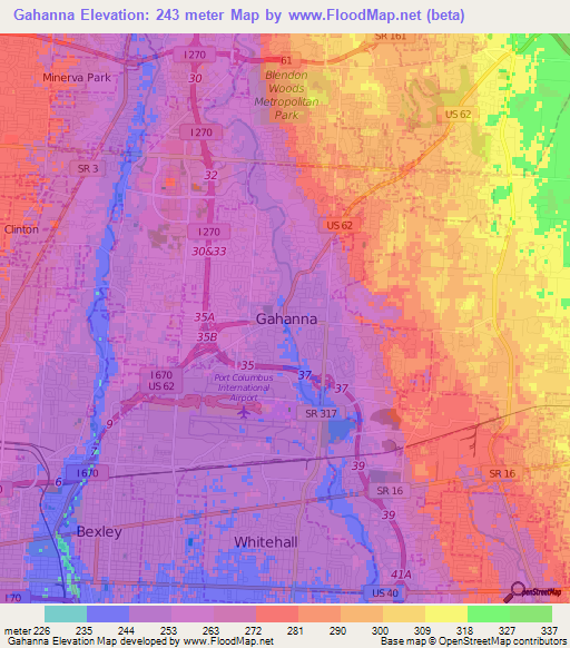 Gahanna,US Elevation Map