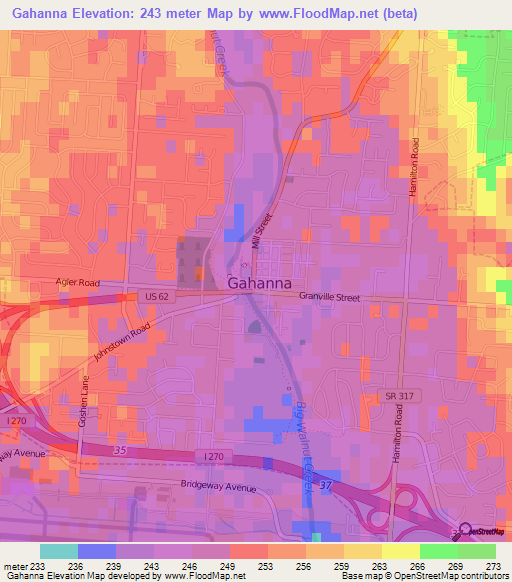 Gahanna,US Elevation Map