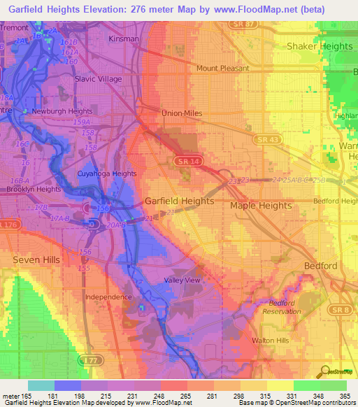 Garfield Heights,US Elevation Map