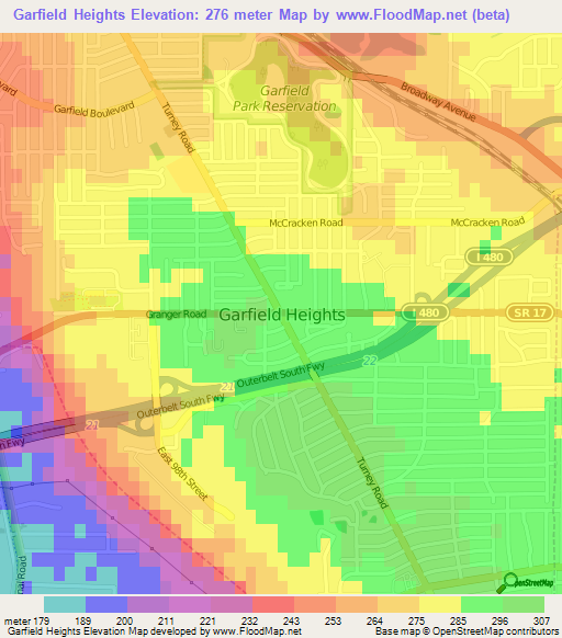 Garfield Heights,US Elevation Map