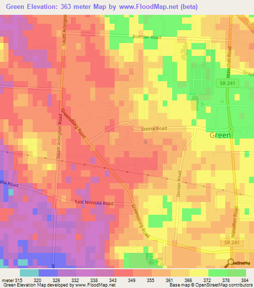 Green,US Elevation Map