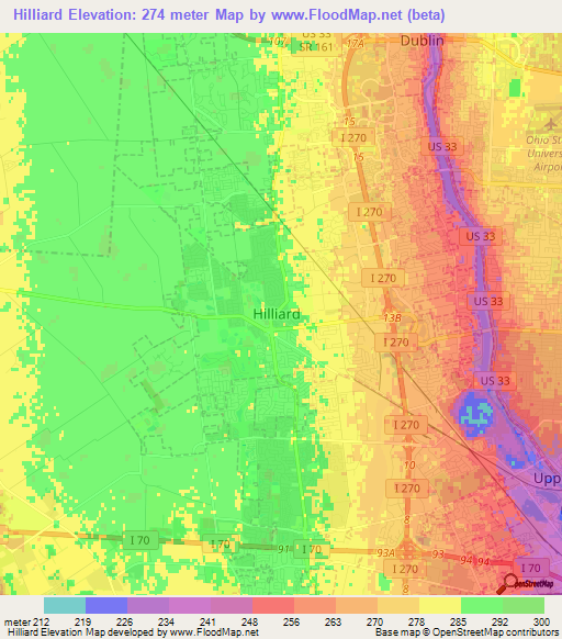 Hilliard,US Elevation Map