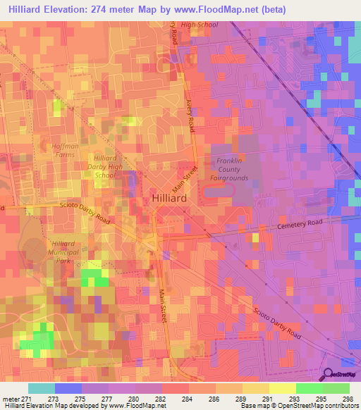 Hilliard,US Elevation Map