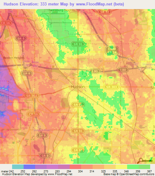 Hudson,US Elevation Map