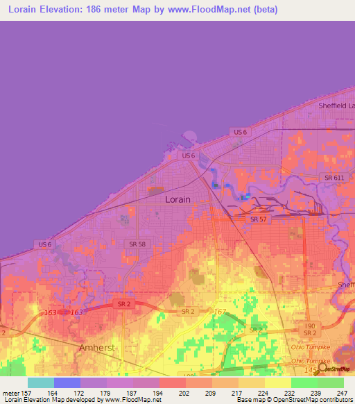 Lorain,US Elevation Map