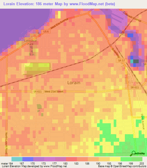 Lorain,US Elevation Map