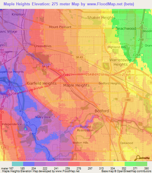 Maple Heights,US Elevation Map