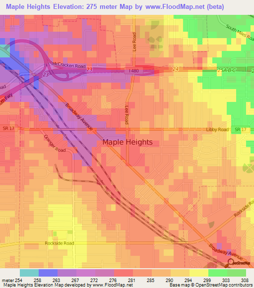 Maple Heights,US Elevation Map